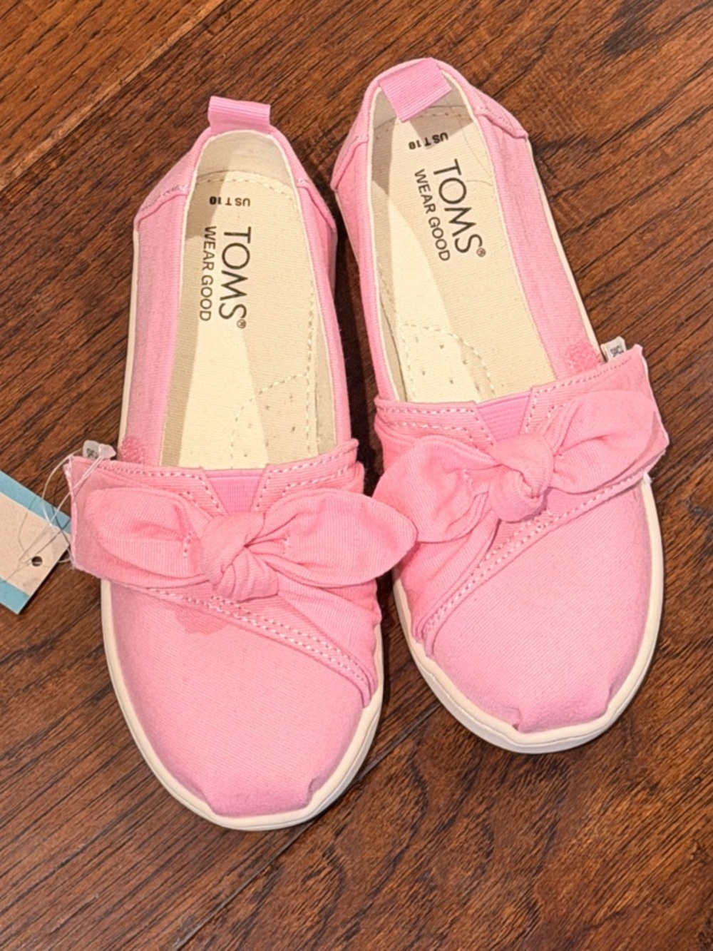 TOMS Kids Pink Canvas Slip-On Moccasins with Bow Detail
